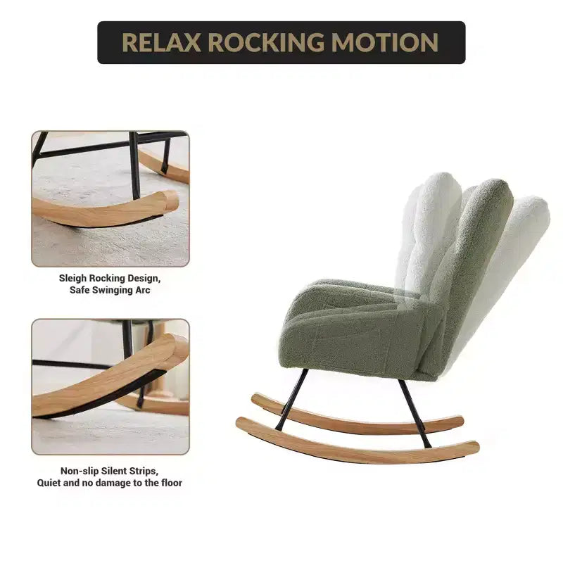 Fauteuil à bascule pour enfants, fauteuil à bascule planeur rembourré en peluche avec dossier haut, fauteuil d'appoint confortable pour le salon, la chambre et l'allaitement.