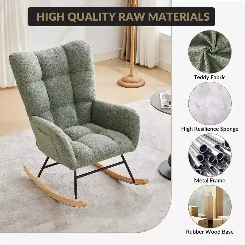 Fauteuil à bascule pour enfants, fauteuil à bascule planeur rembourré en peluche avec dossier haut, fauteuil d'appoint confortable pour le salon, la chambre et l'allaitement.