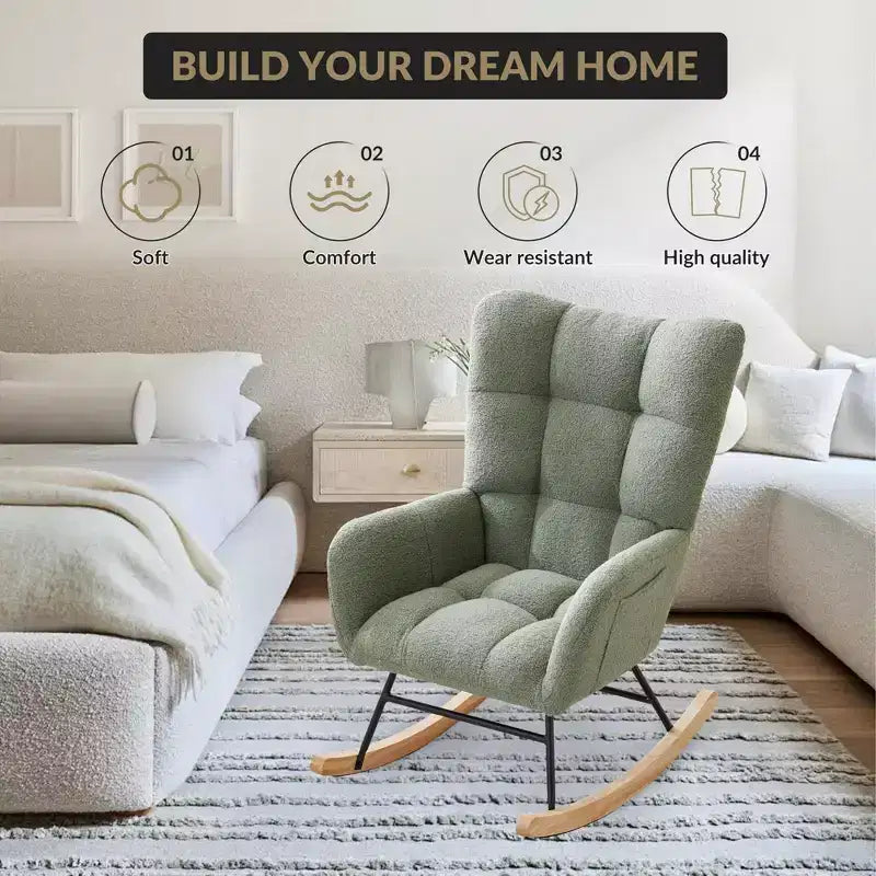Fauteuil à bascule pour enfants, fauteuil à bascule planeur rembourré en peluche avec dossier haut, fauteuil d'appoint confortable pour le salon, la chambre et l'allaitement.