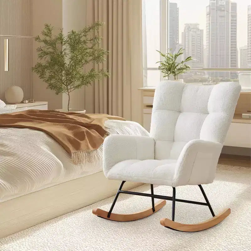 Fauteuil à bascule pour enfants, fauteuil à bascule planeur rembourré en peluche avec dossier haut, fauteuil d'appoint confortable pour le salon, la chambre et l'allaitement.