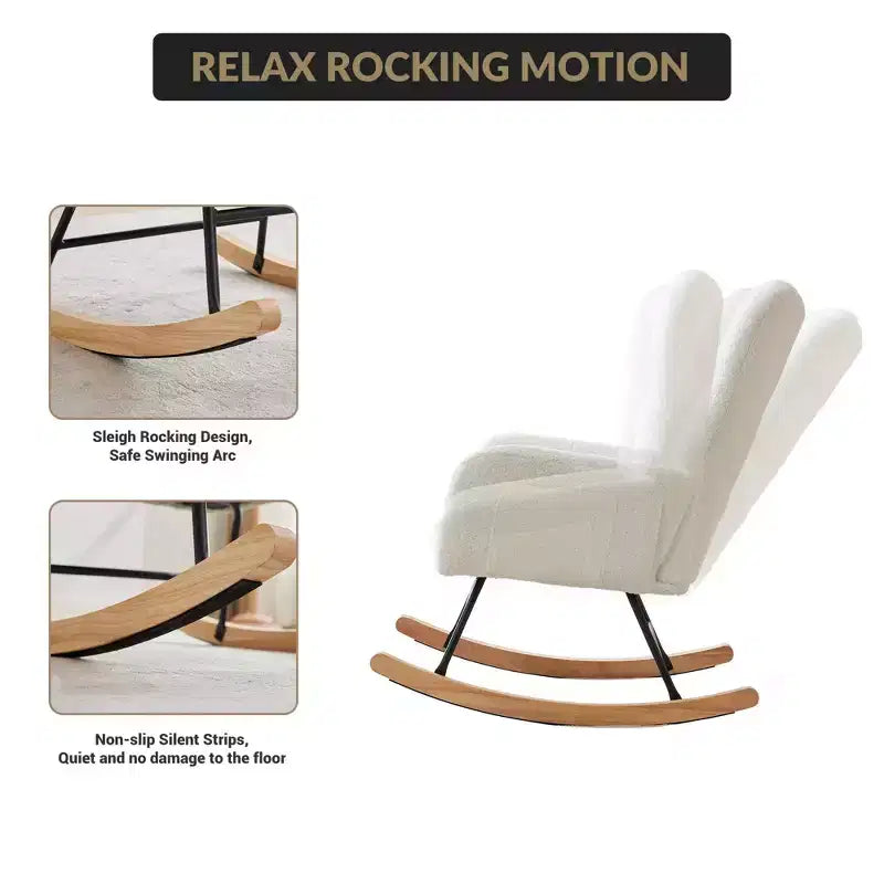 Fauteuil à bascule pour enfants, fauteuil à bascule planeur rembourré en peluche avec dossier haut, fauteuil d'appoint confortable pour le salon, la chambre et l'allaitement.