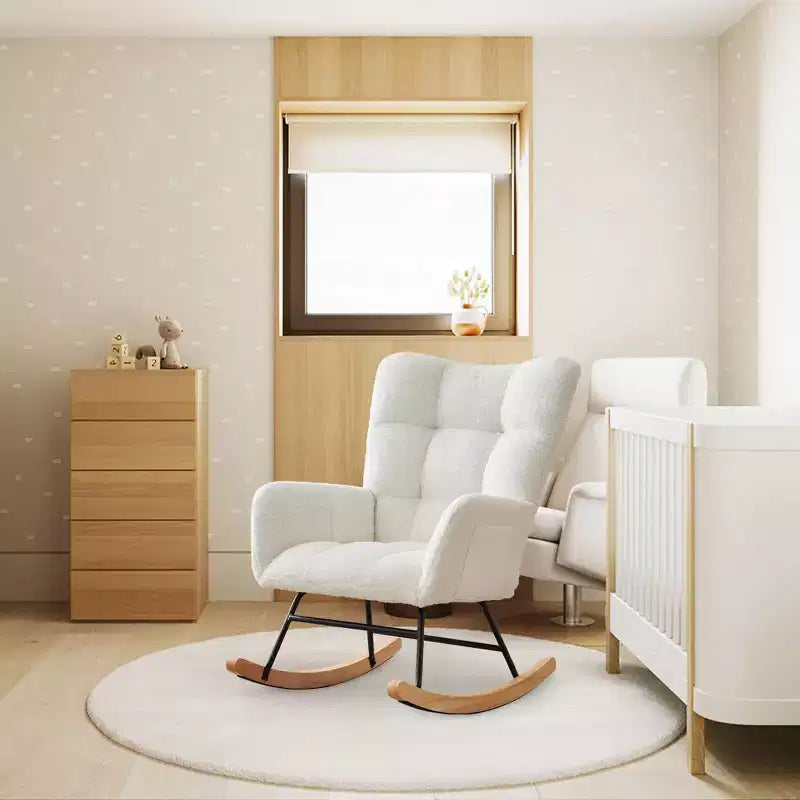 Fauteuil à bascule pour enfants, fauteuil à bascule planeur rembourré en peluche avec dossier haut, fauteuil d'appoint confortable pour le salon, la chambre et l'allaitement.