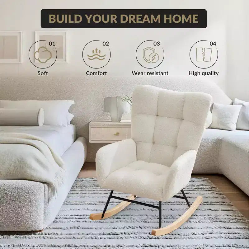 Fauteuil à bascule pour enfants, fauteuil à bascule planeur rembourré en peluche avec dossier haut, fauteuil d'appoint confortable pour le salon, la chambre et l'allaitement.