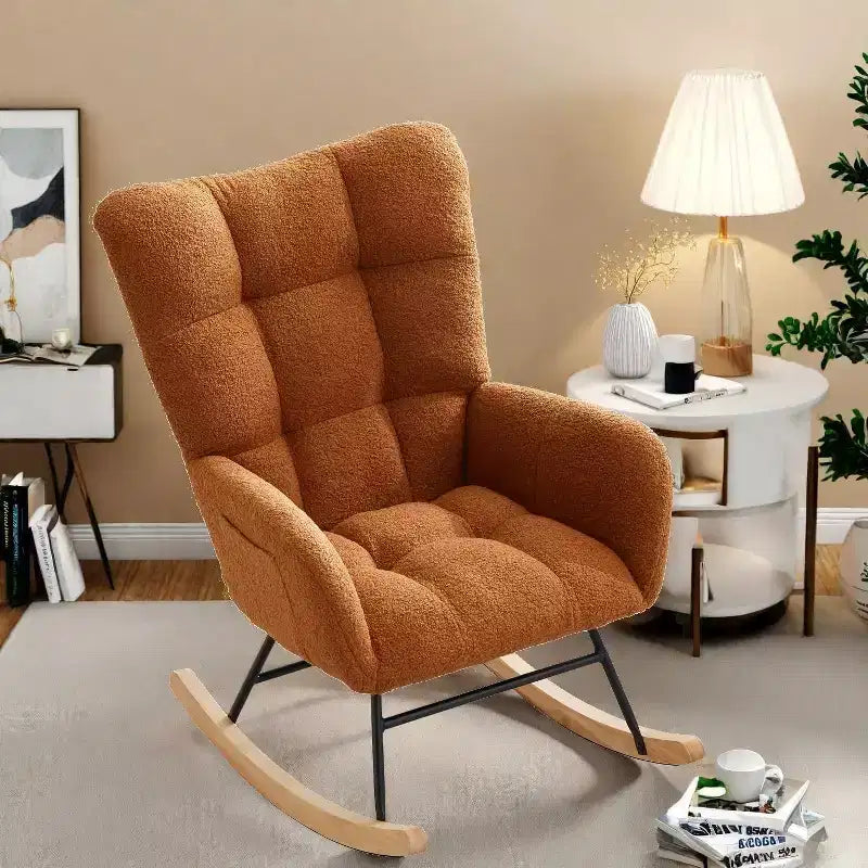 Fauteuil à bascule pour enfants, fauteuil à bascule planeur rembourré en peluche avec dossier haut, fauteuil d'appoint confortable pour le salon, la chambre et l'allaitement.