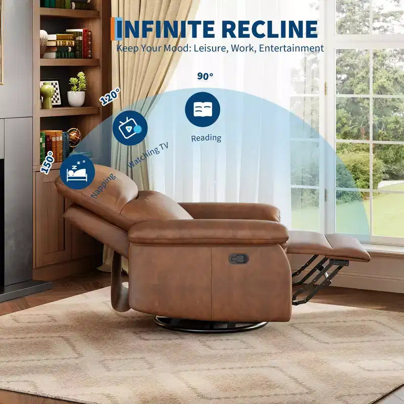 Fauteuil inclinable, pivotant et à bascule en cuir, avec support lombaire et accoudoirs rembourrés, fauteuil berçant confortable pour salon et chambre de bébé