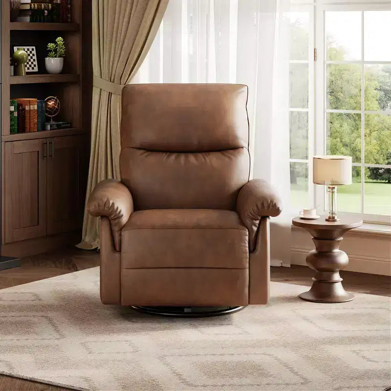 Fauteuil inclinable, pivotant et à bascule en cuir, avec support lombaire et accoudoirs rembourrés, fauteuil berçant confortable pour salon et chambre de bébé