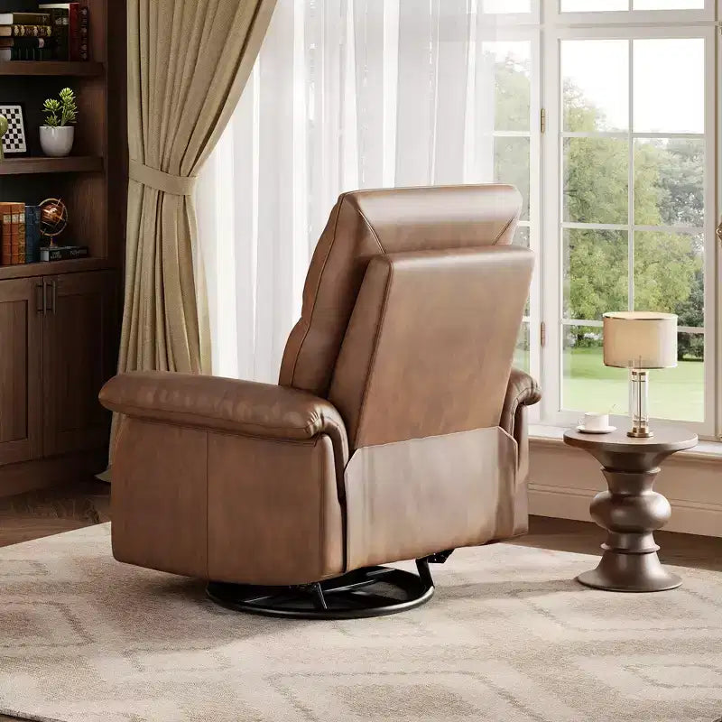 Fauteuil inclinable, pivotant et à bascule en cuir, avec support lombaire et accoudoirs rembourrés, fauteuil berçant confortable pour salon et chambre de bébé