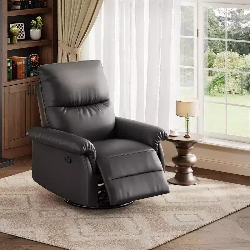 Fauteuil inclinable, pivotant et à bascule en cuir, avec support lombaire et accoudoirs rembourrés, fauteuil berçant confortable pour salon et chambre de bébé