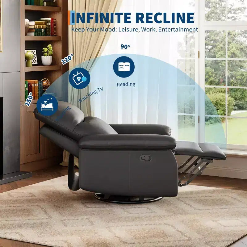 Fauteuil inclinable, pivotant et à bascule en cuir, avec support lombaire et accoudoirs rembourrés, fauteuil berçant confortable pour salon et chambre de bébé