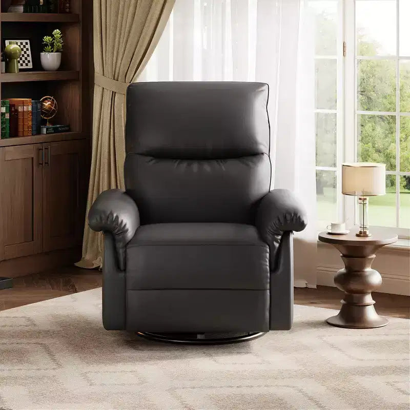 Fauteuil inclinable, pivotant et à bascule en cuir, avec support lombaire et accoudoirs rembourrés, fauteuil berçant confortable pour salon et chambre de bébé