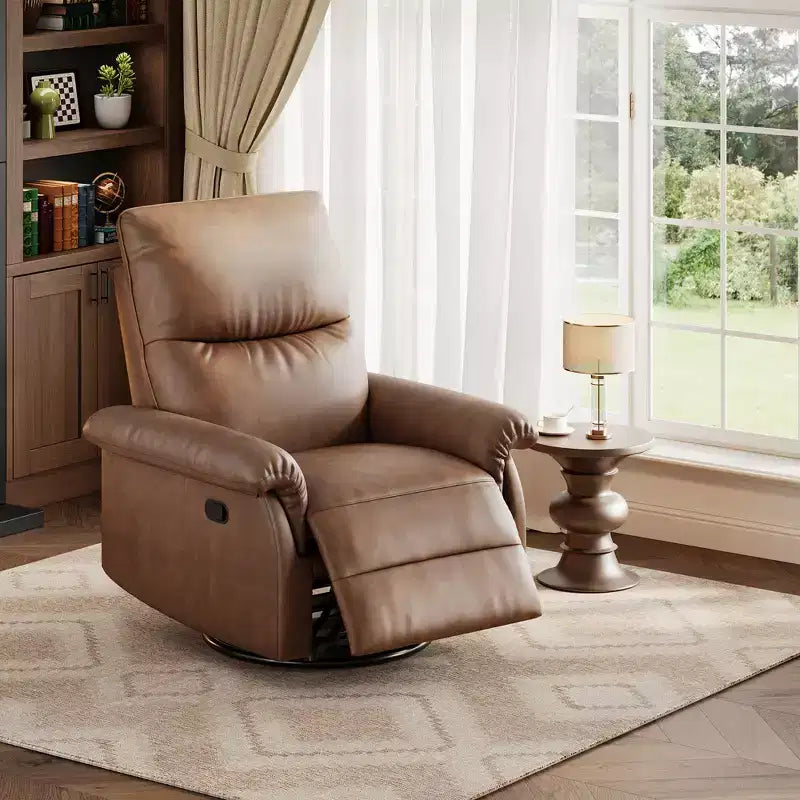 Fauteuil inclinable, pivotant et à bascule en cuir, avec support lombaire et accoudoirs rembourrés, fauteuil berçant confortable pour salon et chambre de bébé