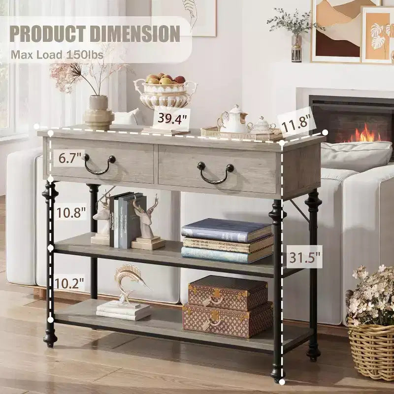 Console étroite avec 2 tiroirs et étagères de rangement, petite table d'entrée pour salon, couloir, table de canapé, design peu encombrant