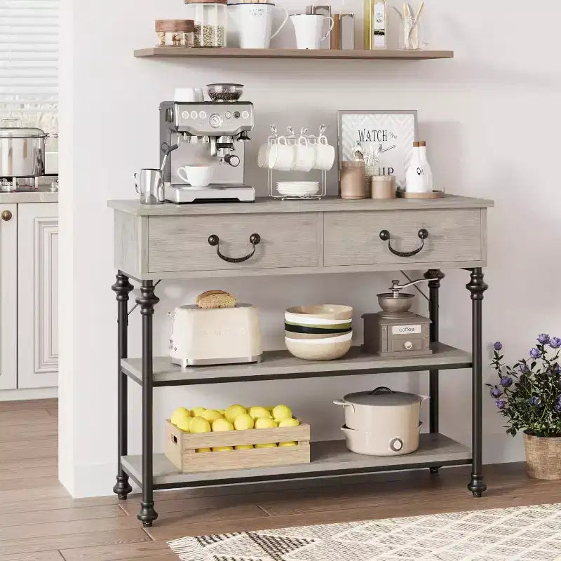 Console étroite avec 2 tiroirs et étagères de rangement, petite table d'entrée pour salon, couloir, table de canapé, design peu encombrant