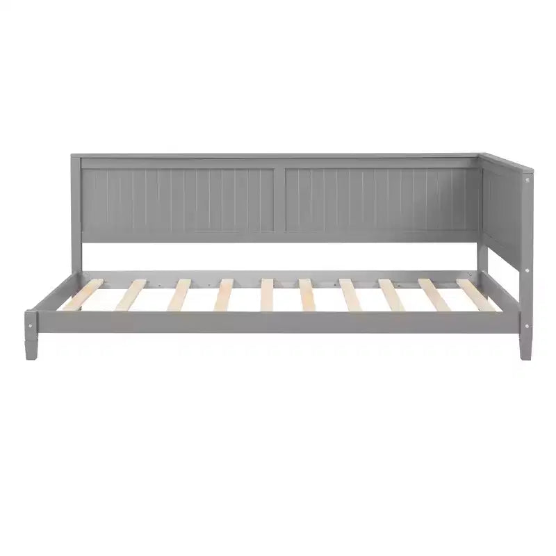 Cadre de lit de repos double avec dossier, lit double en bois pour enfants avec support à lattes pour enfants, adolescents, lit de repos pour salon, chambre, gris