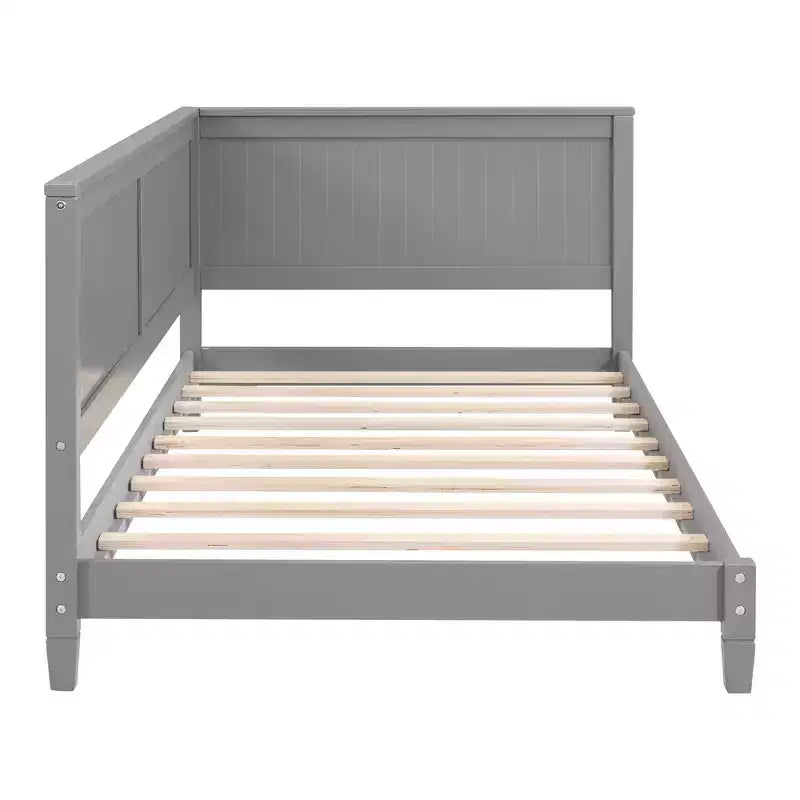 Cadre de lit de repos double avec dossier, lit double en bois pour enfants avec support à lattes pour enfants, adolescents, lit de repos pour salon, chambre, gris