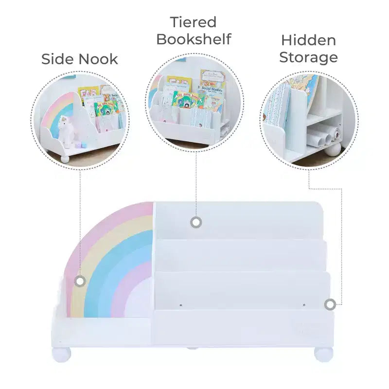 Étagère de présentation en bois à 3 niveaux pour enfants, collection Rainbow