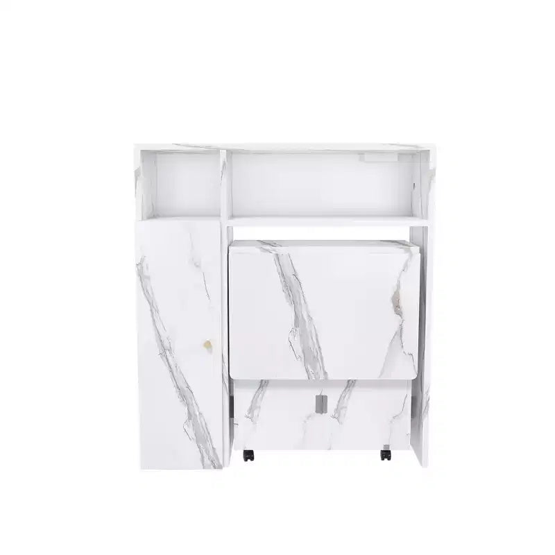 Table à manger pliante avec rangement et finition marbre