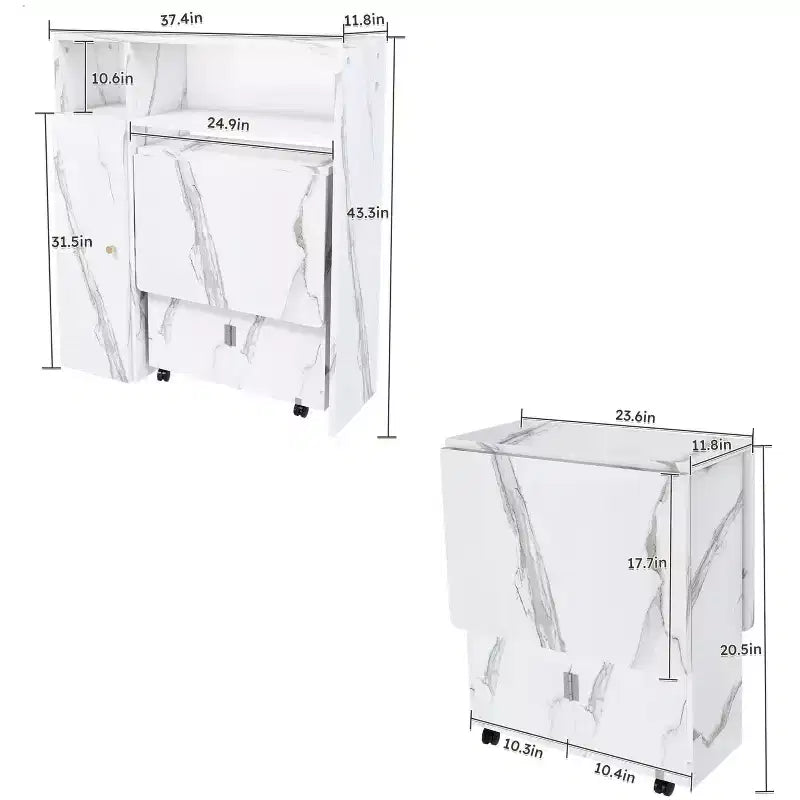 Table à manger pliante avec rangement et finition marbre
