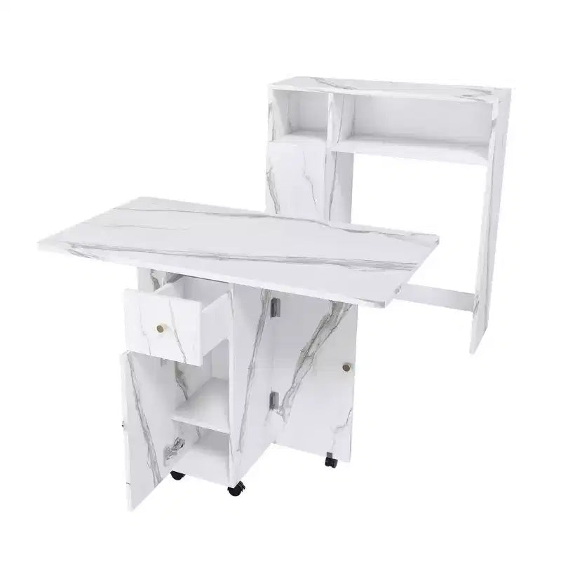 Table à manger pliante avec rangement et finition marbre