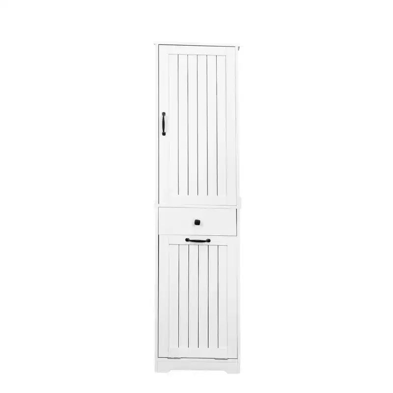 Armoire de buanderie moderne de 180 cm de haut avec 1 panier inclinable, 1 porte et 1 tiroir