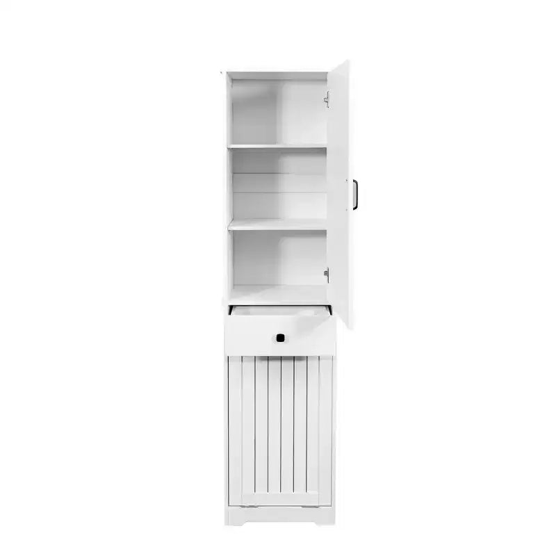 Armoire de buanderie moderne de 180 cm de haut avec 1 panier inclinable, 1 porte et 1 tiroir