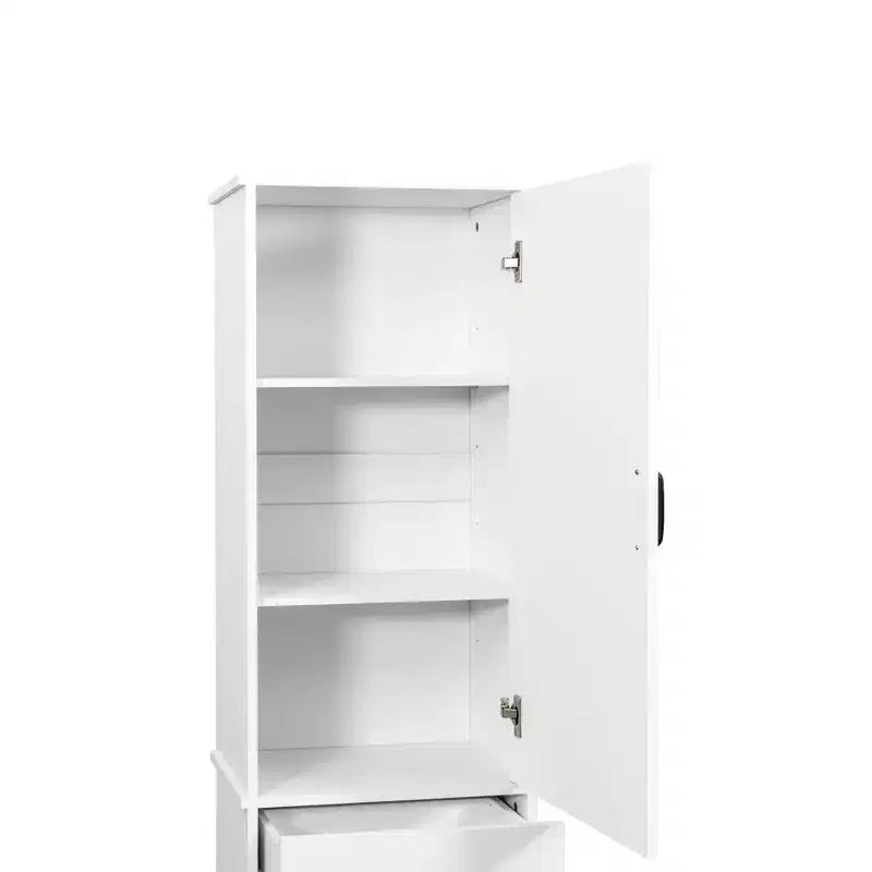 Armoire de buanderie moderne de 180 cm de haut avec 1 panier inclinable, 1 porte et 1 tiroir