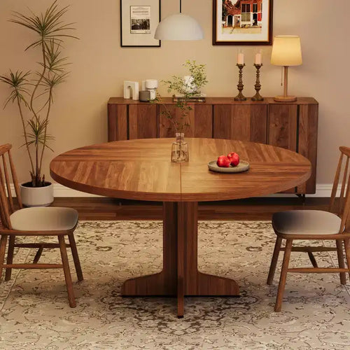 Table à manger ronde de 47" pour 4 avec pieds incurvés, meuble en nanmu doré, table de salle à manger circulaire sur pied de style ferme, cuisine et salle à manger/salon