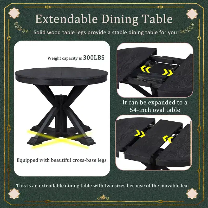 Table à manger ronde rétro extensible avec allonge papillon