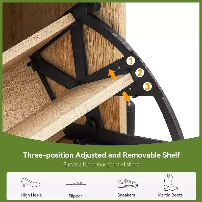 Meuble à chaussures autoportant en bois avec façade en lin, 2 tiroirs basculants et étagère à chaussures fermée pour une entrée, un couloir ou un petit appartement