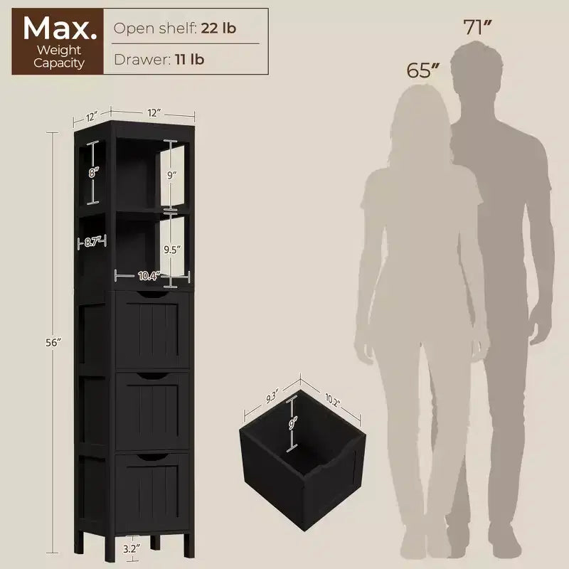 Meuble de salle de bain moderne avec 3 tiroirs et 2 étagères ouvertes