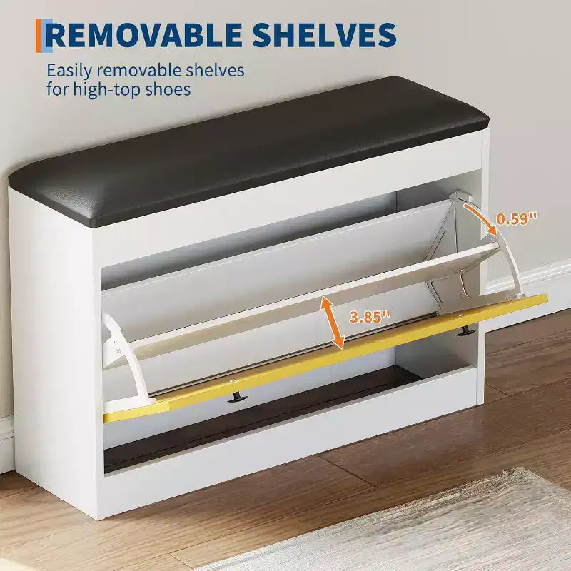 Banc de rangement pour chaussures de 31,5 po avec tiroir basculant et coussin d'assise