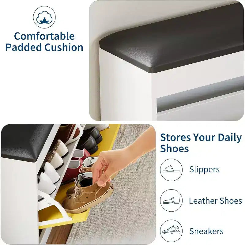 Banc de rangement pour chaussures de 31,5 po avec tiroir basculant et coussin d'assise