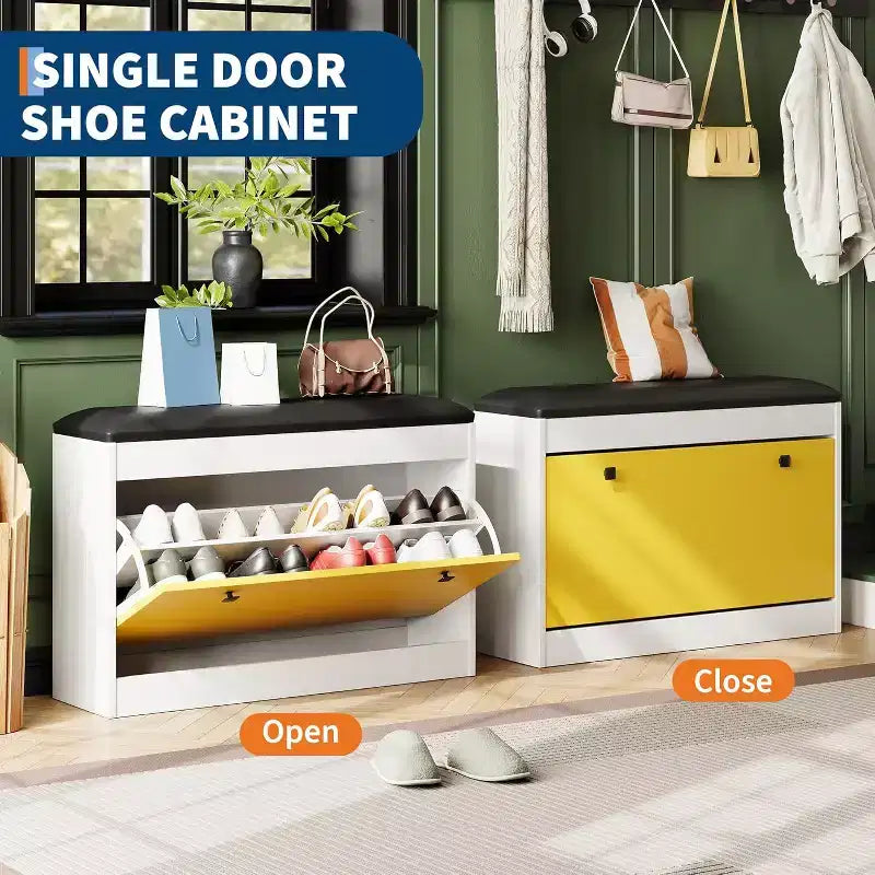 Banc de rangement pour chaussures de 31,5 po avec tiroir basculant et coussin d'assise