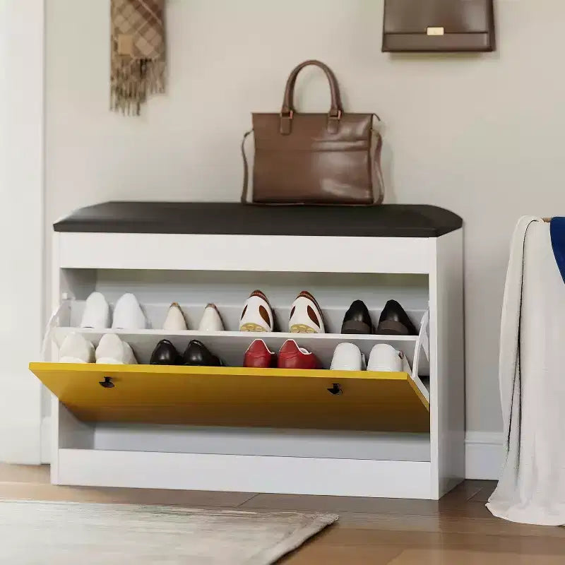 Banc de rangement pour chaussures de 31,5 po avec tiroir basculant et coussin d'assise