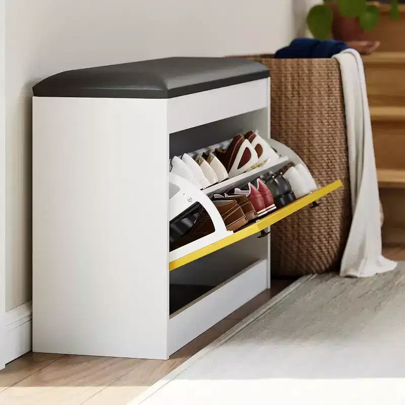 Banc de rangement pour chaussures de 31,5 po avec tiroir basculant et coussin d'assise