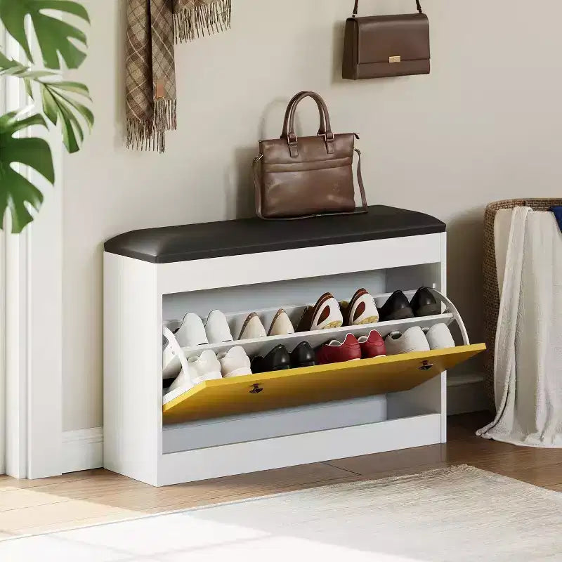 Banc de rangement pour chaussures de 31,5 po avec tiroir basculant et coussin d'assise