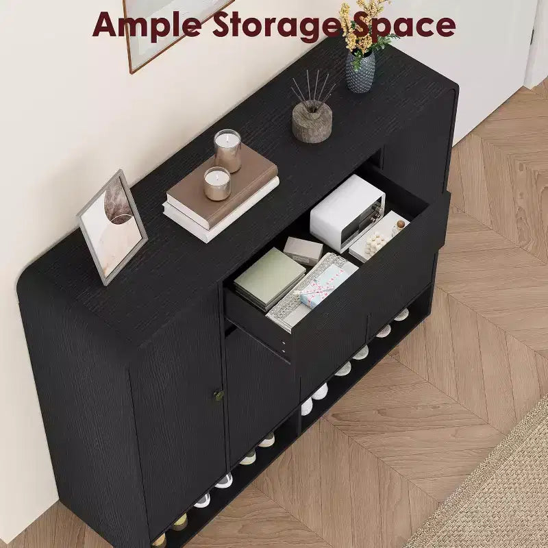 Meuble à chaussures de 120 cm, 4 portes, 1 tiroir, organisateur d'entrée autoportant, pour couloir, salon