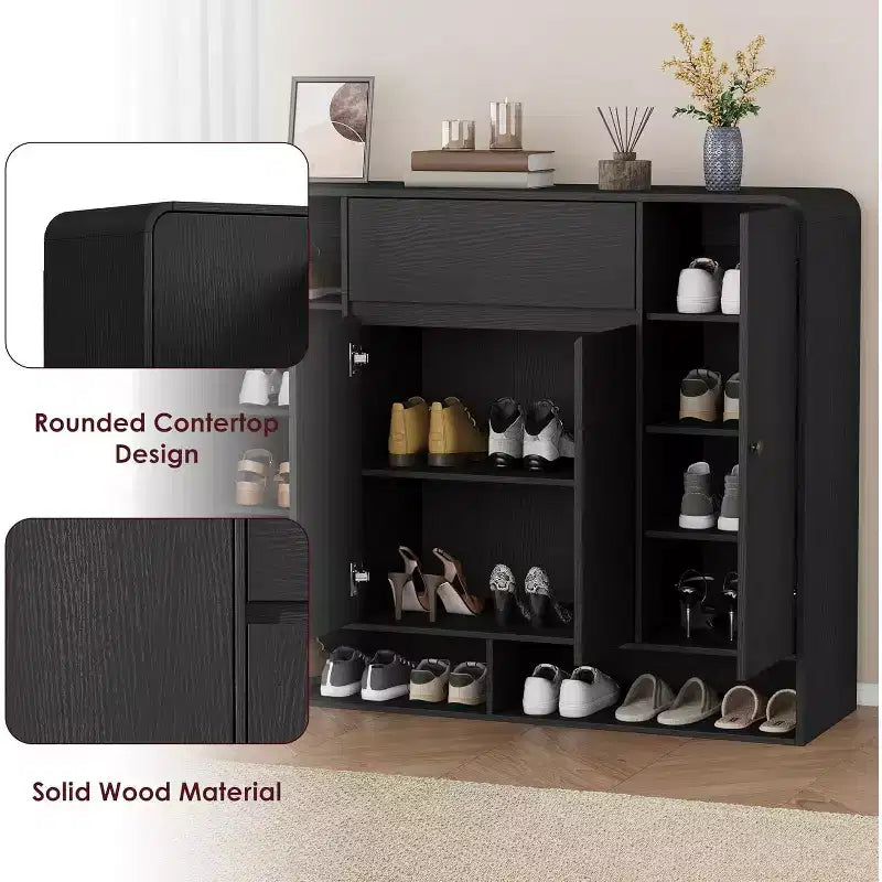 Meuble à chaussures de 120 cm, 4 portes, 1 tiroir, organisateur d'entrée autoportant, pour couloir, salon