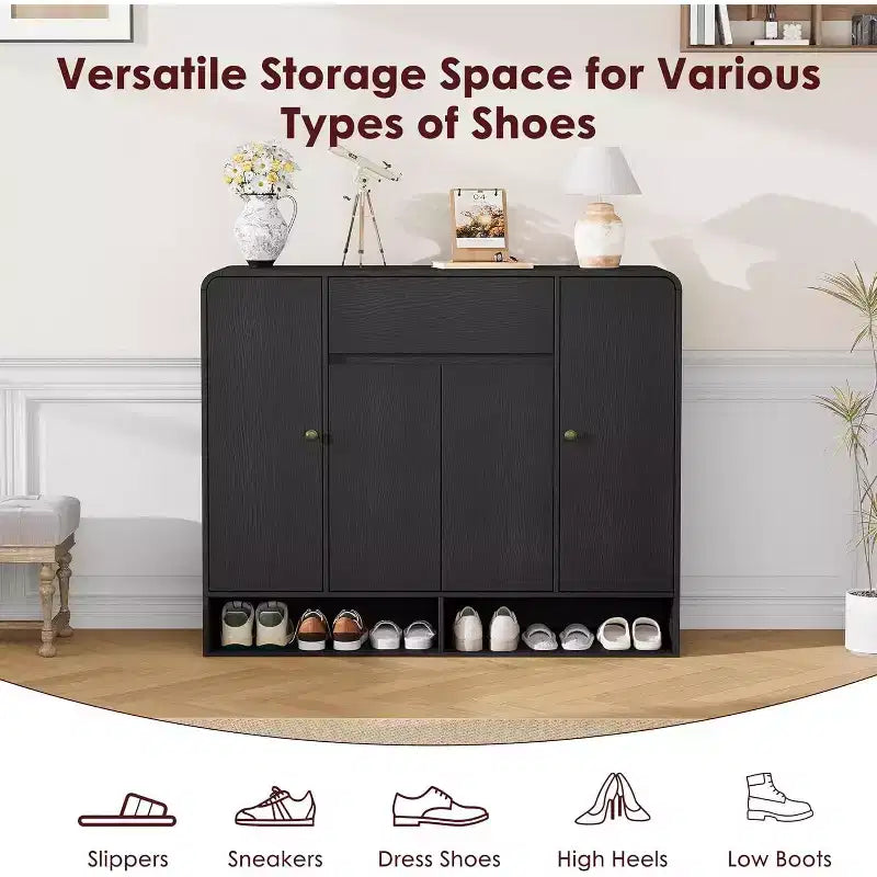 Meuble à chaussures de 120 cm, 4 portes, 1 tiroir, organisateur d'entrée autoportant, pour couloir, salon
