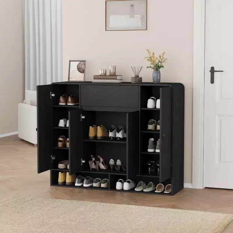 Meuble à chaussures de 120 cm, 4 portes, 1 tiroir, organisateur d'entrée autoportant, pour couloir, salon