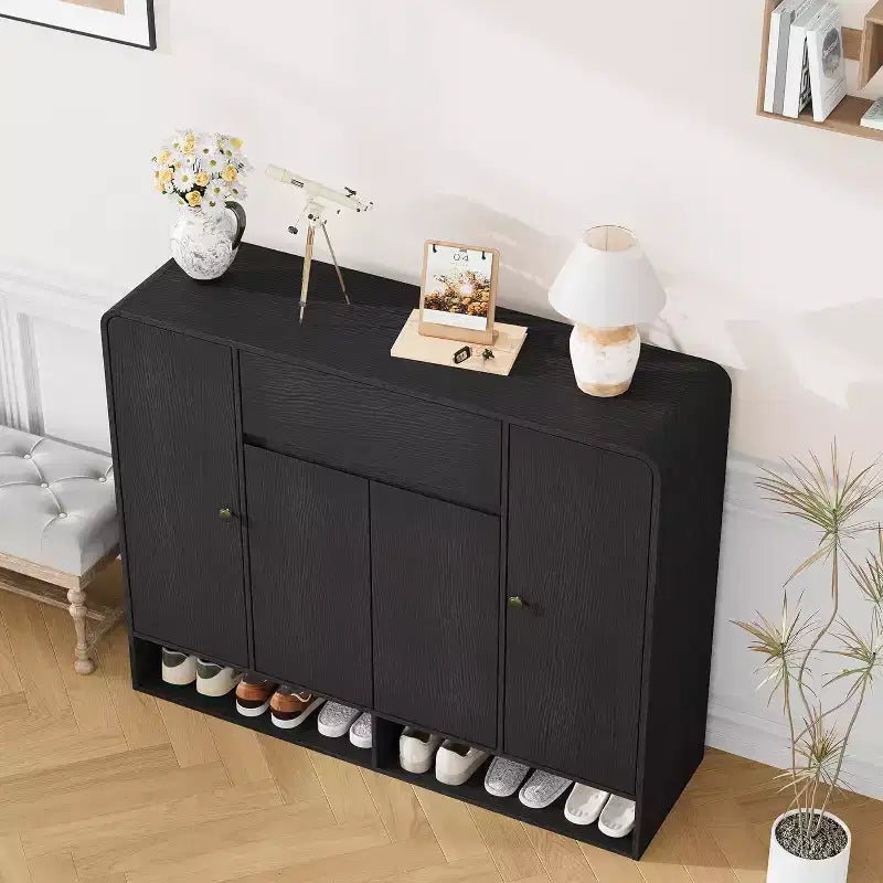 Meuble à chaussures de 120 cm, 4 portes, 1 tiroir, organisateur d'entrée autoportant, pour couloir, salon