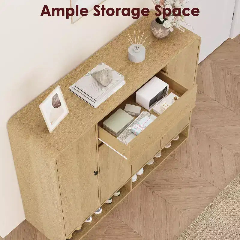 Meuble à chaussures de 120 cm, 4 portes, 1 tiroir, organisateur d'entrée autoportant, pour couloir, salon