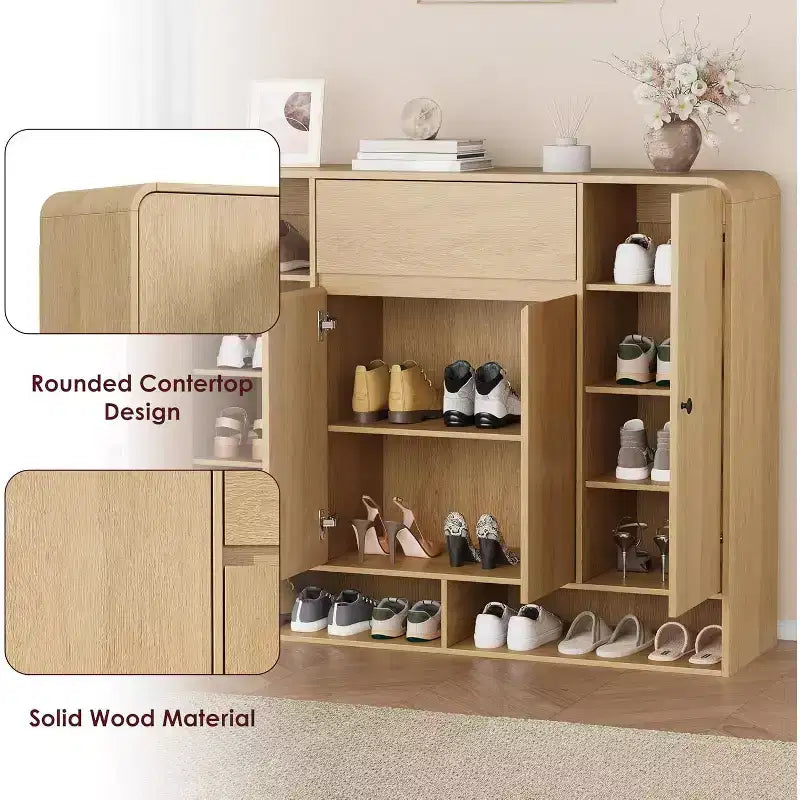 Meuble à chaussures de 120 cm, 4 portes, 1 tiroir, organisateur d'entrée autoportant, pour couloir, salon