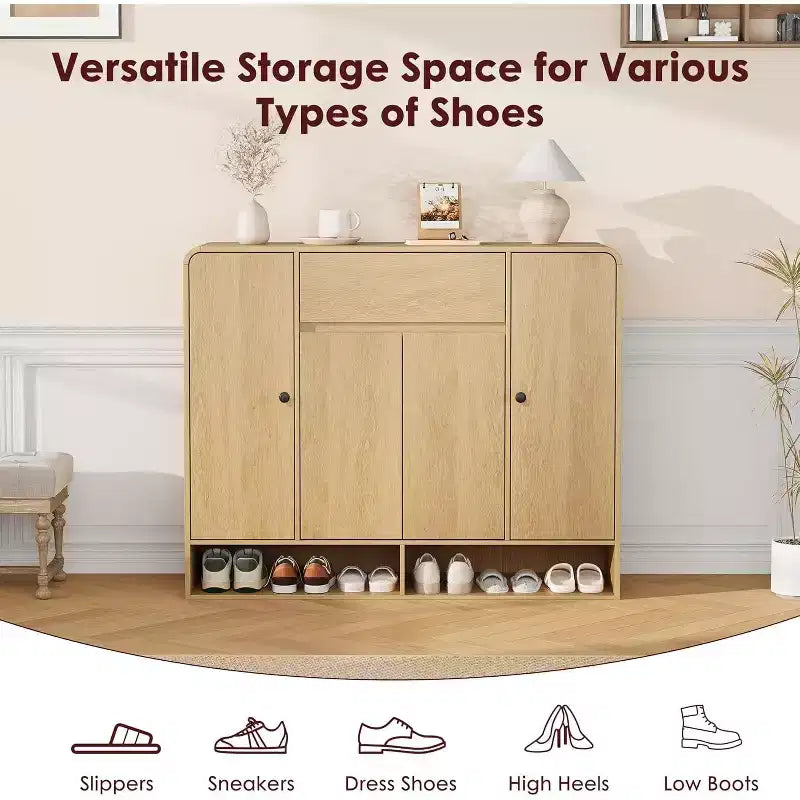 Meuble à chaussures de 120 cm, 4 portes, 1 tiroir, organisateur d'entrée autoportant, pour couloir, salon