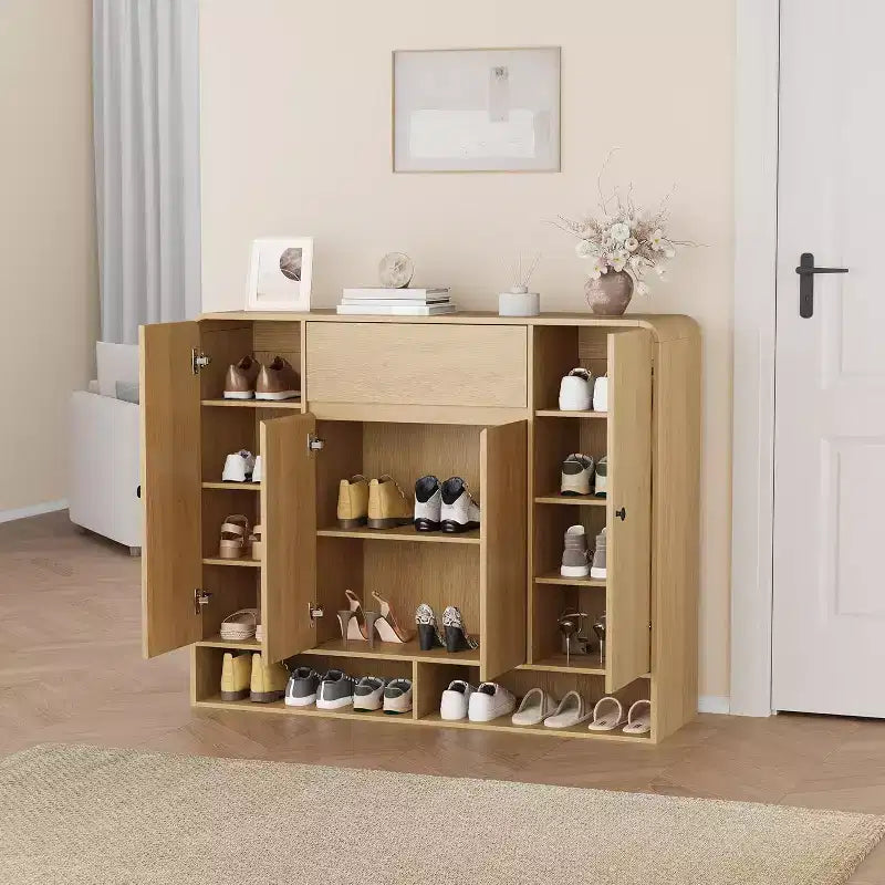 Meuble à chaussures de 120 cm, 4 portes, 1 tiroir, organisateur d'entrée autoportant, pour couloir, salon