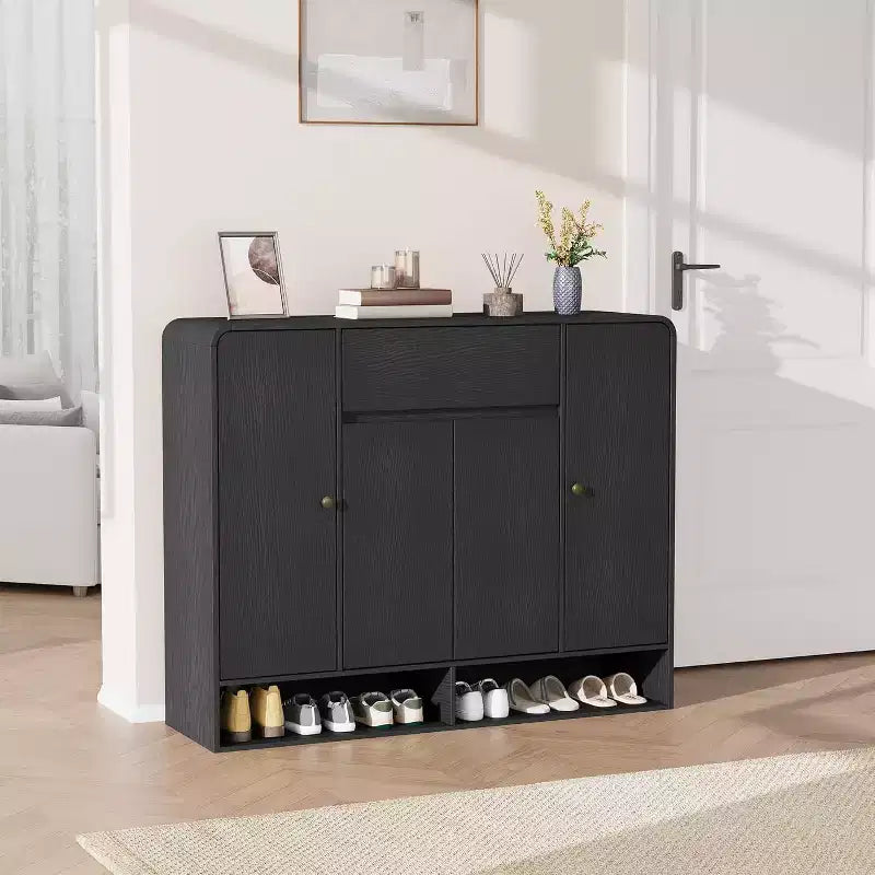 Meuble à chaussures de 120 cm, 4 portes, 1 tiroir, organisateur d'entrée autoportant, pour couloir, salon