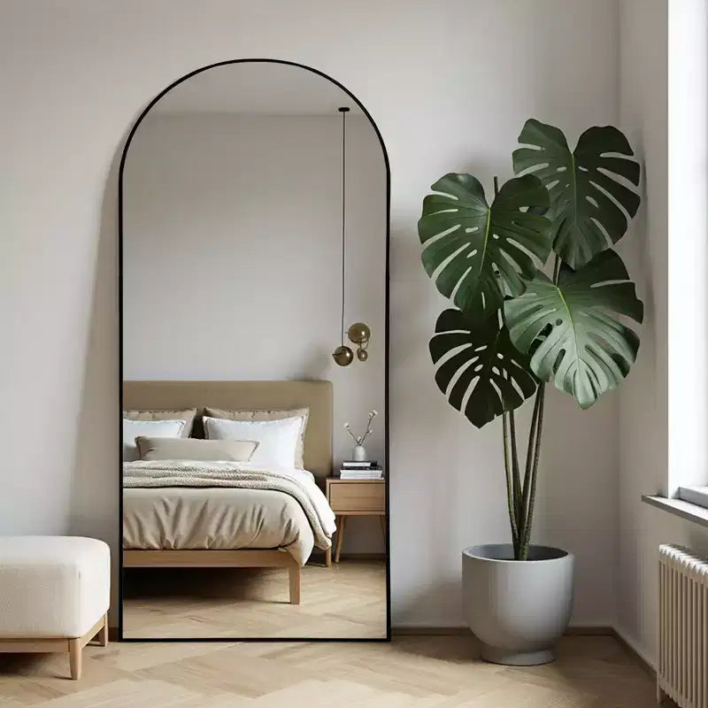 Miroir plein pied autoportant 71H à cadre en métal noir, miroir de salle de bain décoratif 36H pour salon, entrée, chambre, arche/rectangle