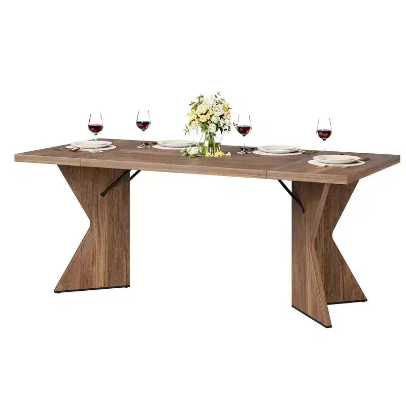 Table de salle à manger rectangulaire style ferme de 70,9'' avec pied en V
