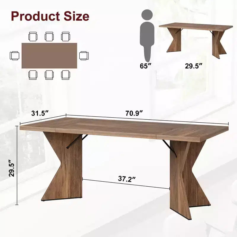 Table de salle à manger rectangulaire style ferme de 70,9'' avec pied en V