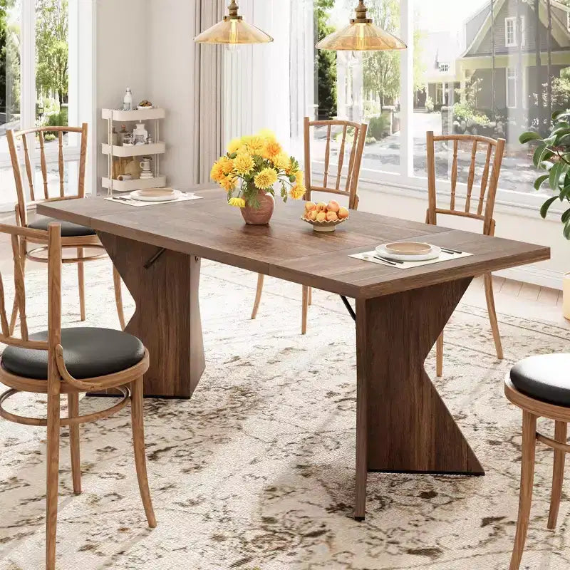 Table de salle à manger rectangulaire style ferme de 70,9'' avec pied en V